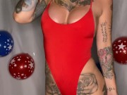 Kleio Valentien Blowjob and Suck On Dildo in One Piece Red Bathing Suit