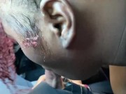Big tit ebony sucking white dick in car 14/16