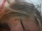 Gorgeous Blonde bitch gags and swallows