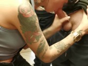 blowjob in the fitting room of the store next to the security guard! Public sex 12/16