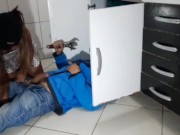 Big-booty brunette seduces the pipe guy and fucks him not to pay him 6/16