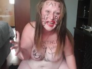 Big fat worthless pig degrading herself | body writing | hair pulling | self slapping 14/16