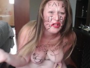 Big fat worthless pig degrading herself | body writing | hair pulling | self slapping 15/16