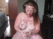 Big fat worthless pig degrading herself | body writing | hair pulling | self slapping 9/16