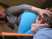 Fat ass hugs the poor guy's face, not letting him breathe!