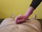 I ruined him in pink latex gloves using nuru gel and continued to jerk him until he came again 1/16