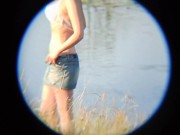 Peeping a vulgar blonde on the beach and stole her clothes 1/16