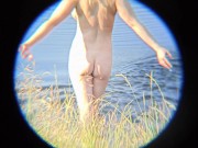 Peeping a vulgar blonde on the beach and stole her clothes 4/16