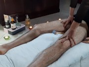 Penis massage with fuck and cumshot. Masseuse sexy ass, high heels. 4K double view fetish 4/16