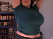Huge boob tit drop blue shirt 10/16