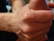 No relief for angry drooling penis from this oily edging handjob.  Great tease at the end.  14/16