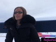 Brunette Public Blowjob Dick Stranger to Cum in Mouth on a Ferris Wheel 1/16