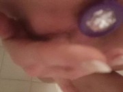 Squirting explosion - She play with a dildo in the shower while having a plug inside! 2/16