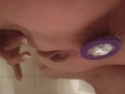 Squirting explosion - She play with a dildo in the shower while having a plug inside! 4/16