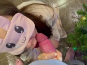Sweet homemade blowjob near new year tree and slowmotion cumming 11/16
