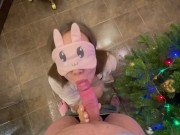 Sweet homemade blowjob near new year tree and slowmotion cumming 12/16