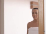 OLD4K. Bald old guy convinces sweet brunette to have in the bedroom 2/16