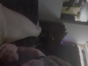 Wife fucking friend as husband gets bj