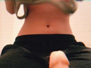 Little Amber jerking a cock in bathroom while friends are chilling right outside 1/16