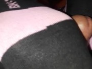 First filmed footjob of new venture, pink and black socks getting cum blasted