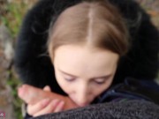 Slut student agreed to give blowjob to the guy and let him fuck her pussy | Cumshot on a new jacket! 4/16