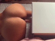 Naughty MILF with big ass mounts dildo and makes herself cum masturbating doggy style 