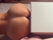 Naughty MILF with big ass mounts dildo and makes herself cum masturbating doggy style  10/16