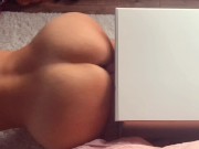 Naughty MILF with big ass mounts dildo and makes herself cum masturbating doggy style  11/16