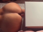 Naughty MILF with big ass mounts dildo and makes herself cum masturbating doggy style  13/16