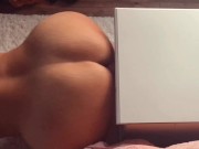 Naughty MILF with big ass mounts dildo and makes herself cum masturbating doggy style  14/16