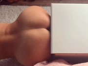 Naughty MILF with big ass mounts dildo and makes herself cum masturbating doggy style  9/16