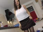 Busty brunette Amanda Talia washes dishes and her Huge natural Boobs 2/16