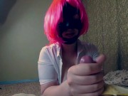 An interesting experiment with a banana came from my stepsister. Love cum from her handjob 16/16