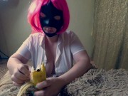 An interesting experiment with a banana came from my stepsister. Love cum from her handjob 2/16