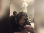 Smoking while daddy eats the booty, fucks me doggystyle and cums all over my face  3/16