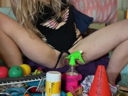 Toys Stuffed in Tiny Lingerie Blonde Milf Squirts Toys 5/16