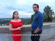 HUNT4K. Prague girl in beautiful red dress takes it off for cash with dads permission 3/16