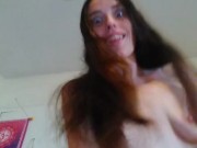 Hairy Hairbrushing Brunette Camgirl Brushes Head Hair Talks About Squirting on Manyvids w Bad Dragon 3/16