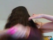 Hairy Hairbrushing Brunette Camgirl Brushes Head Hair Talks About Squirting on Manyvids w Bad Dragon 7/16
