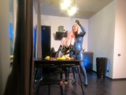 Strapon lesbian and latex rubber home fun