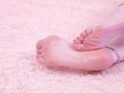Hot tasty pink oil feet. 4k foot fetish video. size 10 feet barefoot. 11/16