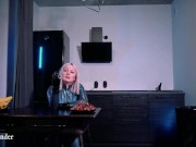 Morning lesbian strapon suck training, latex rubber femdom girls couple have fun 1/16