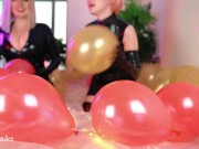 Looney Fetish, Air Balloons Lesbian Fun In Latex Rubber Costumes 2/16