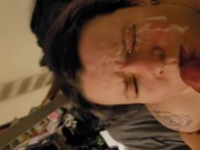 Alternative slut takes a huge facial from daddy! 13/16
