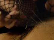 【足コキ】【足交】年下彼女に網タイツでヌルヌルローション足コキされる 11/16