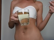 Tight HAIRY PUSSY Pissing In Glass And Makes Pee Vials In Neon Stockings 15/16