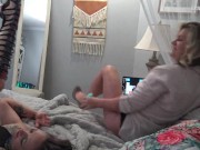 Amateur brunette gets her tight cunt licked and fucked in homemade threesome video 13/16