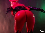 Red latex rubber catsuit teasing 4k fetish clip 7/16