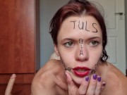 Self degrading slut slaps and gags herself 1/16