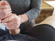 Deeply satisfying oily handjob,  but ruined as she decides to block his cumshot with her thumb.  11/16